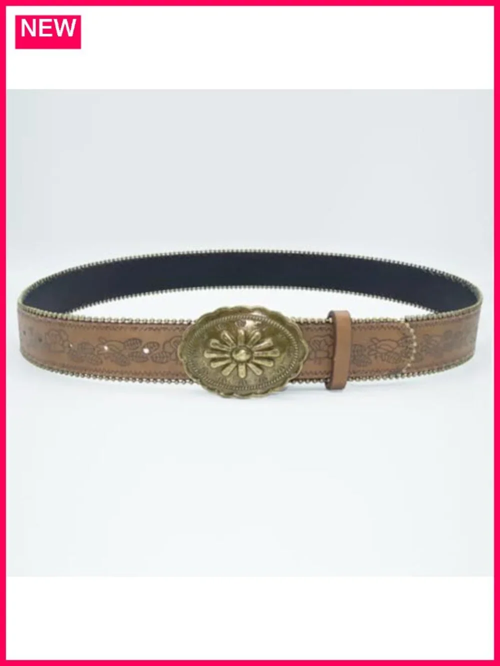Western Belt for Women Cowgirl Floral Embossed PU Leather Vintage Buckle